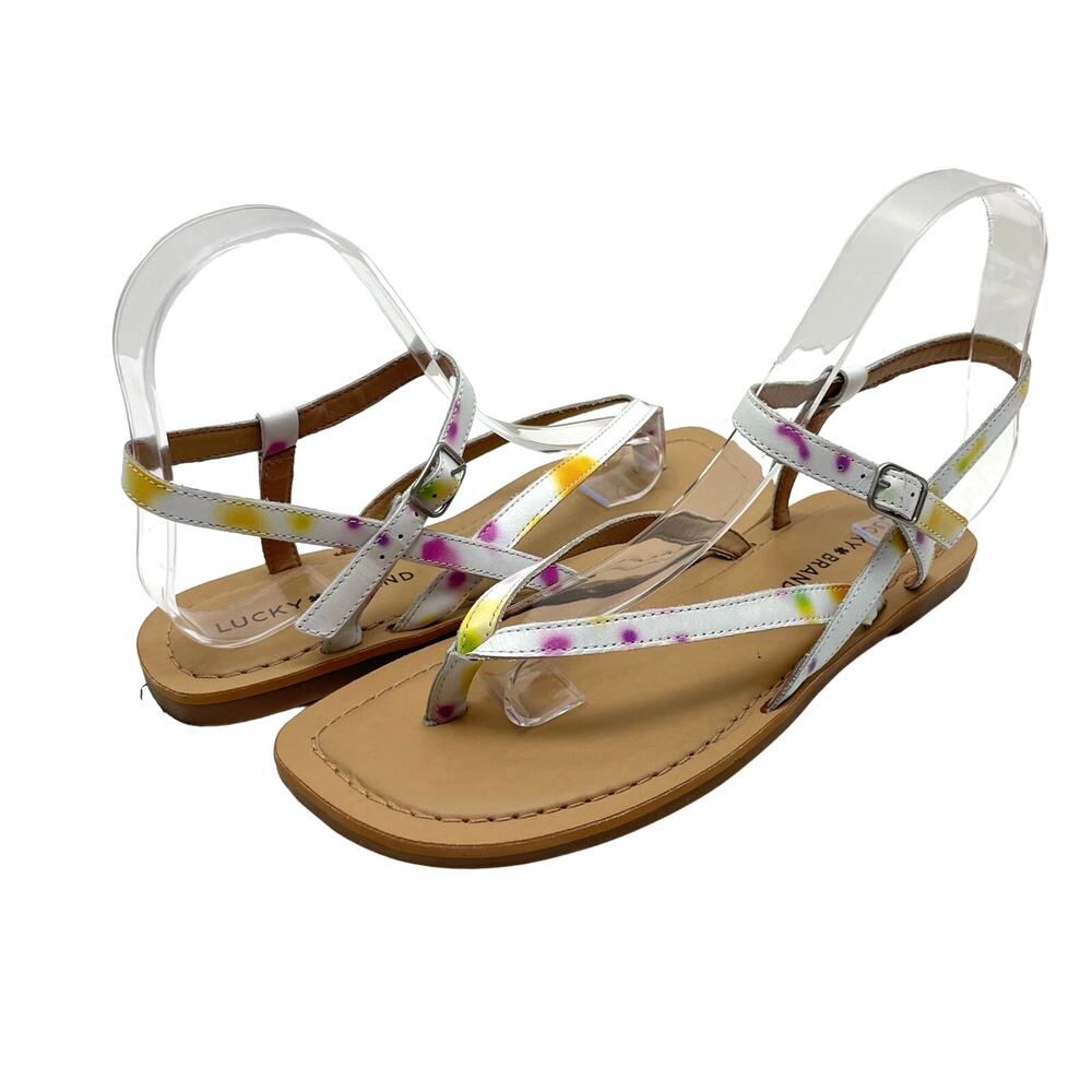 Lucky Brand Bylee White Faux Leather Vacation Summer Beachy Thong Flat Sandals